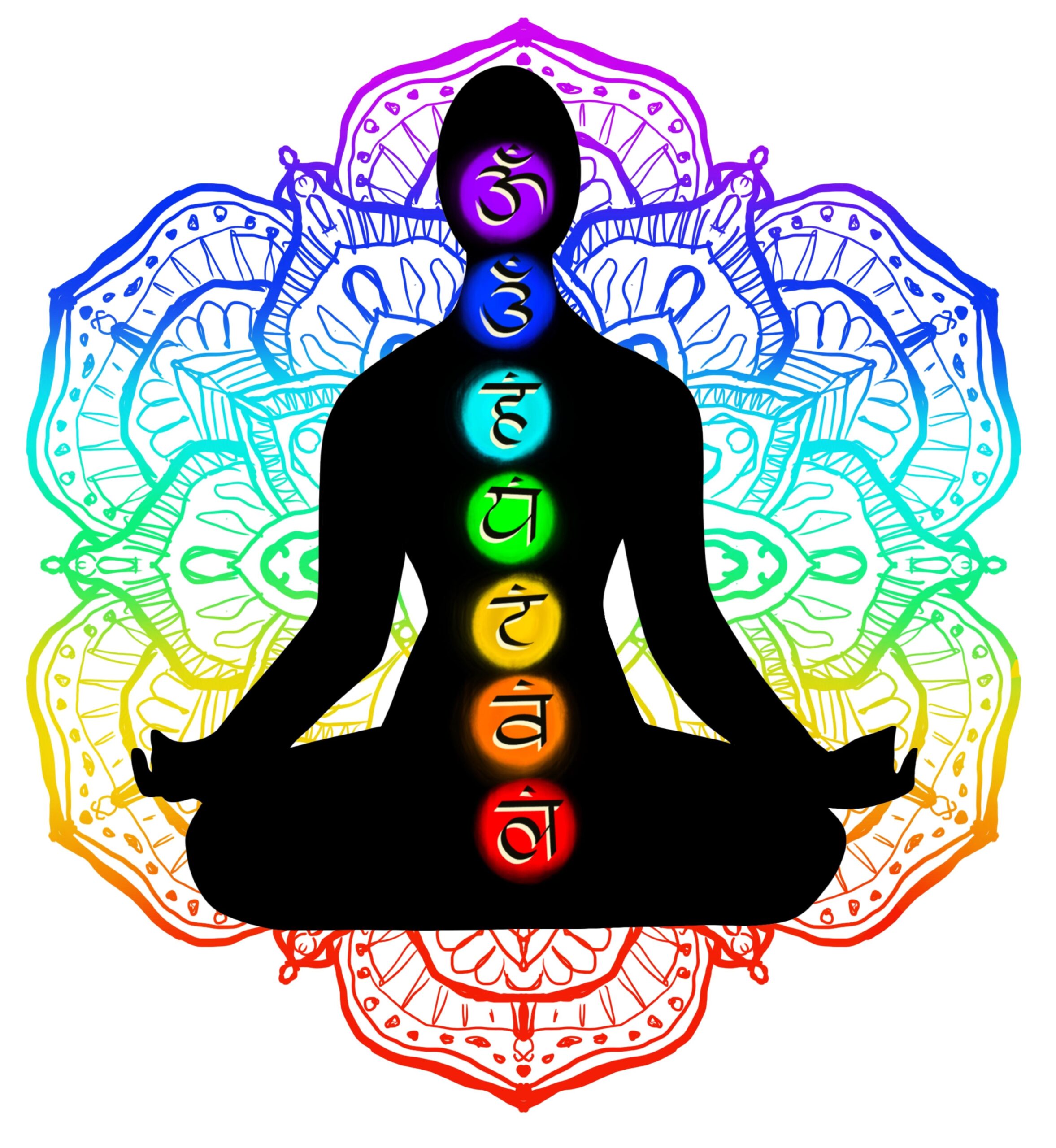 Réharmoniser ses 7 chakras grâce à la méditation, représentation des chakras du corps alignés et lumineux