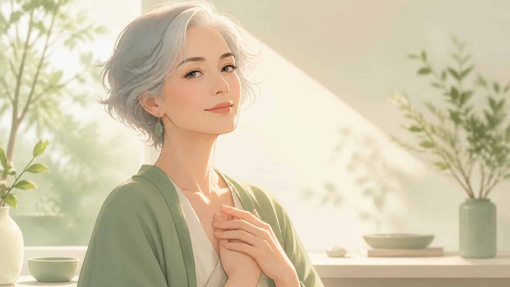 Personne au regard clair, espace de travail simple et lumineux