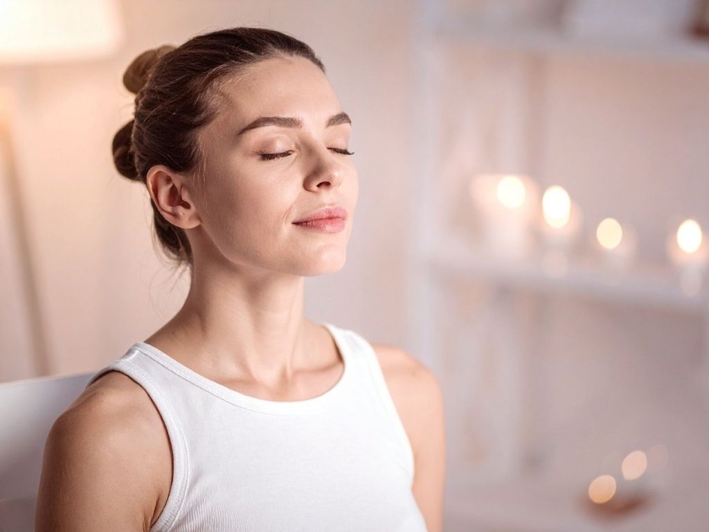 Femme les yeux fermés, respiration douce, instant d’introspection pour se choisir