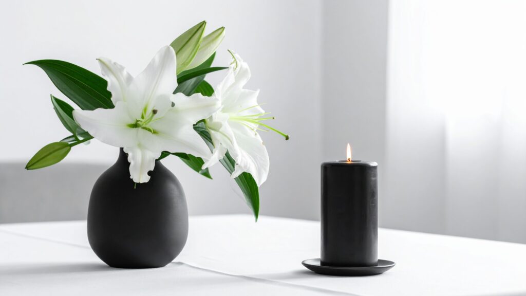 Bougie noire sur un autel minimaliste pour un rituel simple et sacré