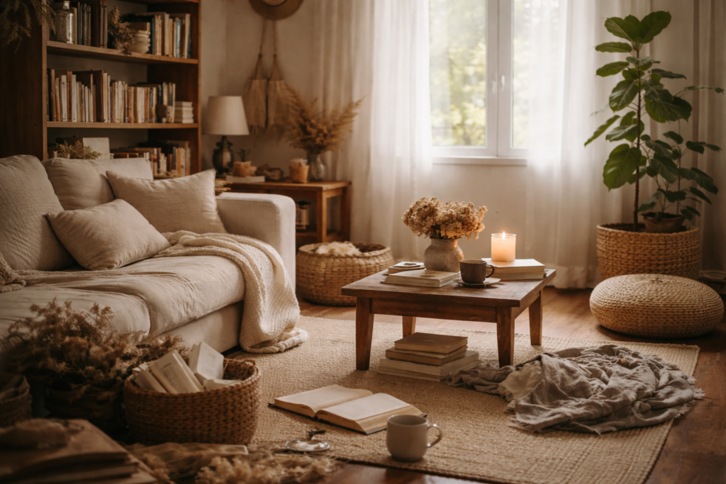 Espace intérieur chargé symbolisant le trop-plein émotionnel et mental