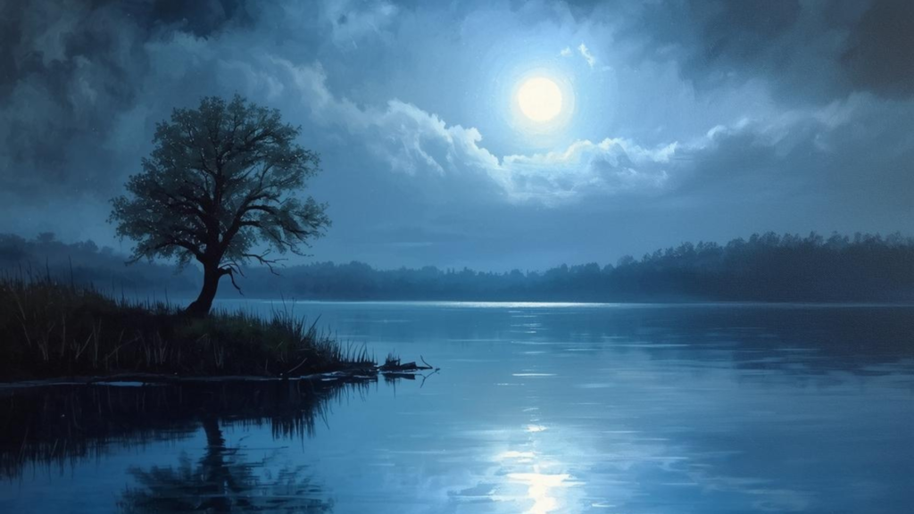 visualisation d’un lac nocturne symbolisant l’apaisement émotionnel avant le sommeil
