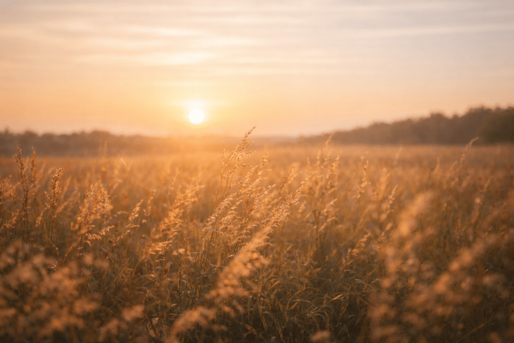 prairie lumineuse herbes hautes lumière dorée naturelle