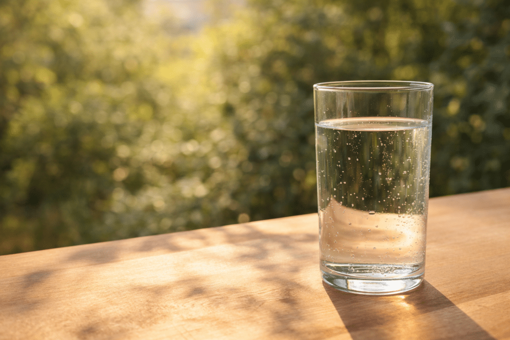 verre d’eau fraîche lumière naturelle estivale