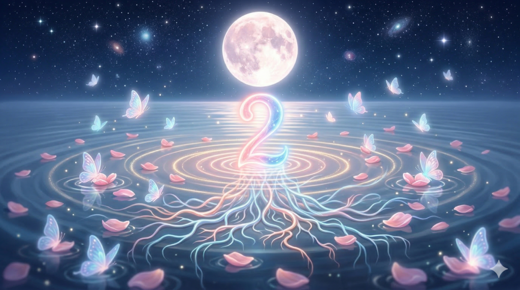miroir intérieur et vibration douce du nombre 2 en numérologie sacrée. signification nombre 2