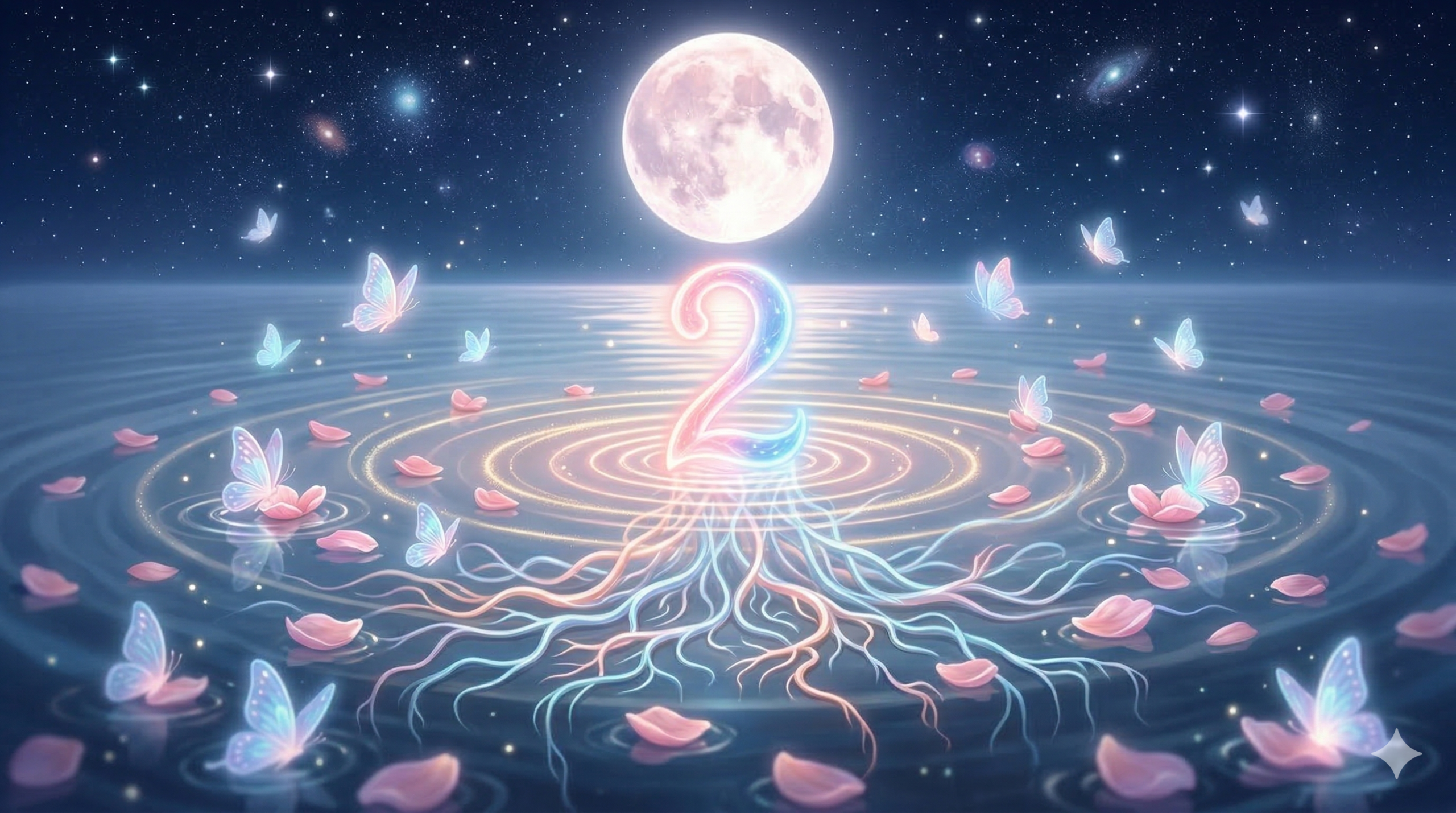 miroir intérieur et vibration douce du nombre 2 en numérologie sacrée. signification nombre 2