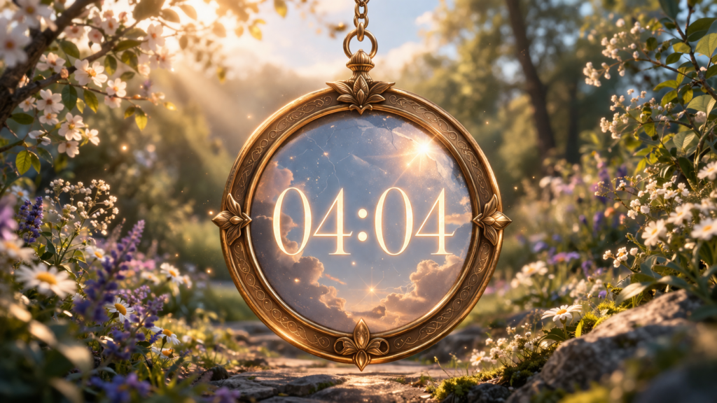 Heure miroir 04:04 symbolisant l’ancrage et la stabilité du nombre 4