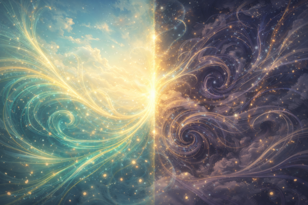 Dualité entre flux harmonieux et tourbillons désorganisés, enseignement symbolique du nombre 5 en numérologie
