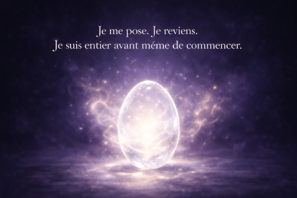 œuf en cristal translucide et lumière dorée, illustration du mantra et du potentiel originel de la signification du nombre 0