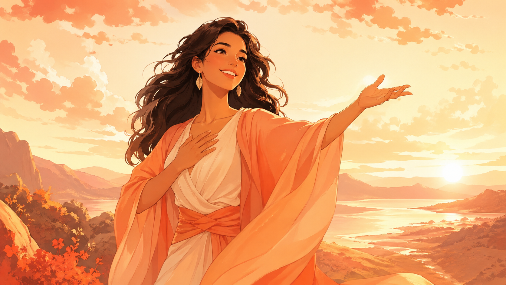 femme latinos debout en plein air dans une posture d'expression joyeuse et ouverte, rituel de la parole créatrice du nombre 333
