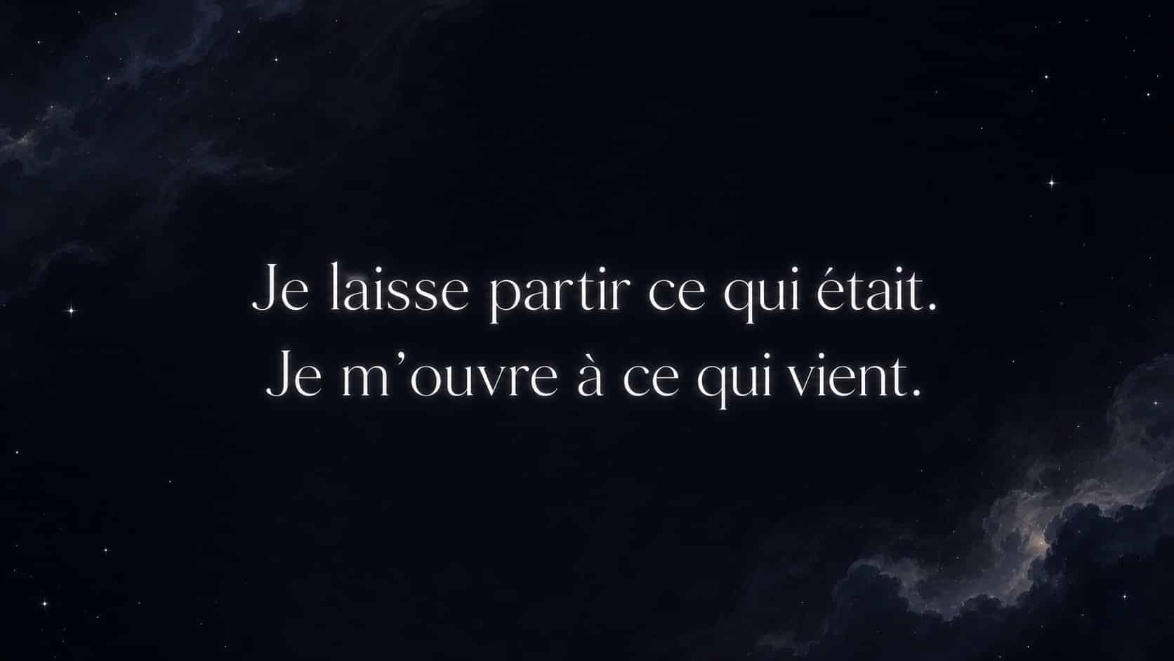 mantra de l'heure 00:00 en blanc nacré sur fond noir profond étoilé