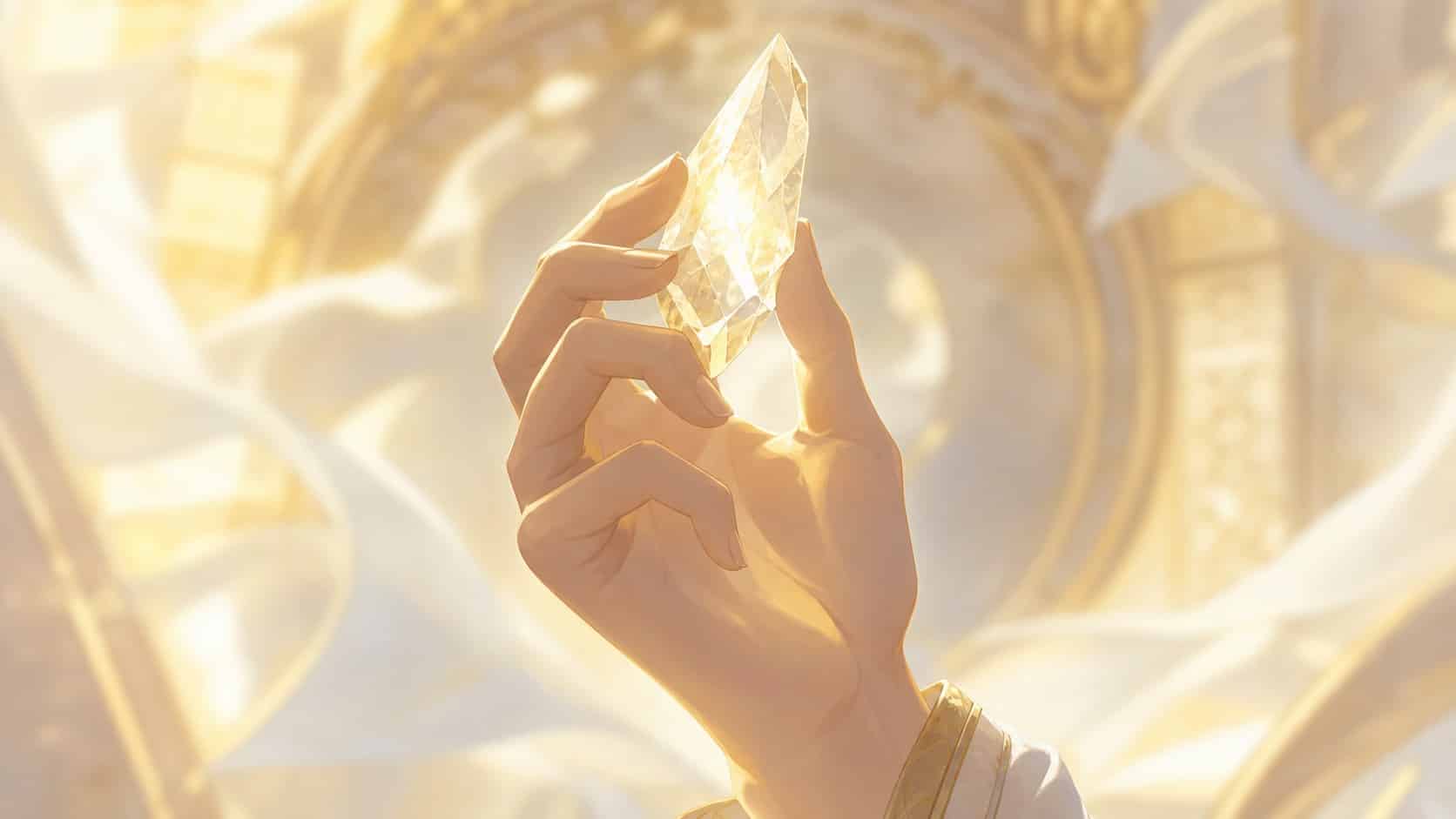 mains cristal intention lumiere or, signification de l'heure 01:01