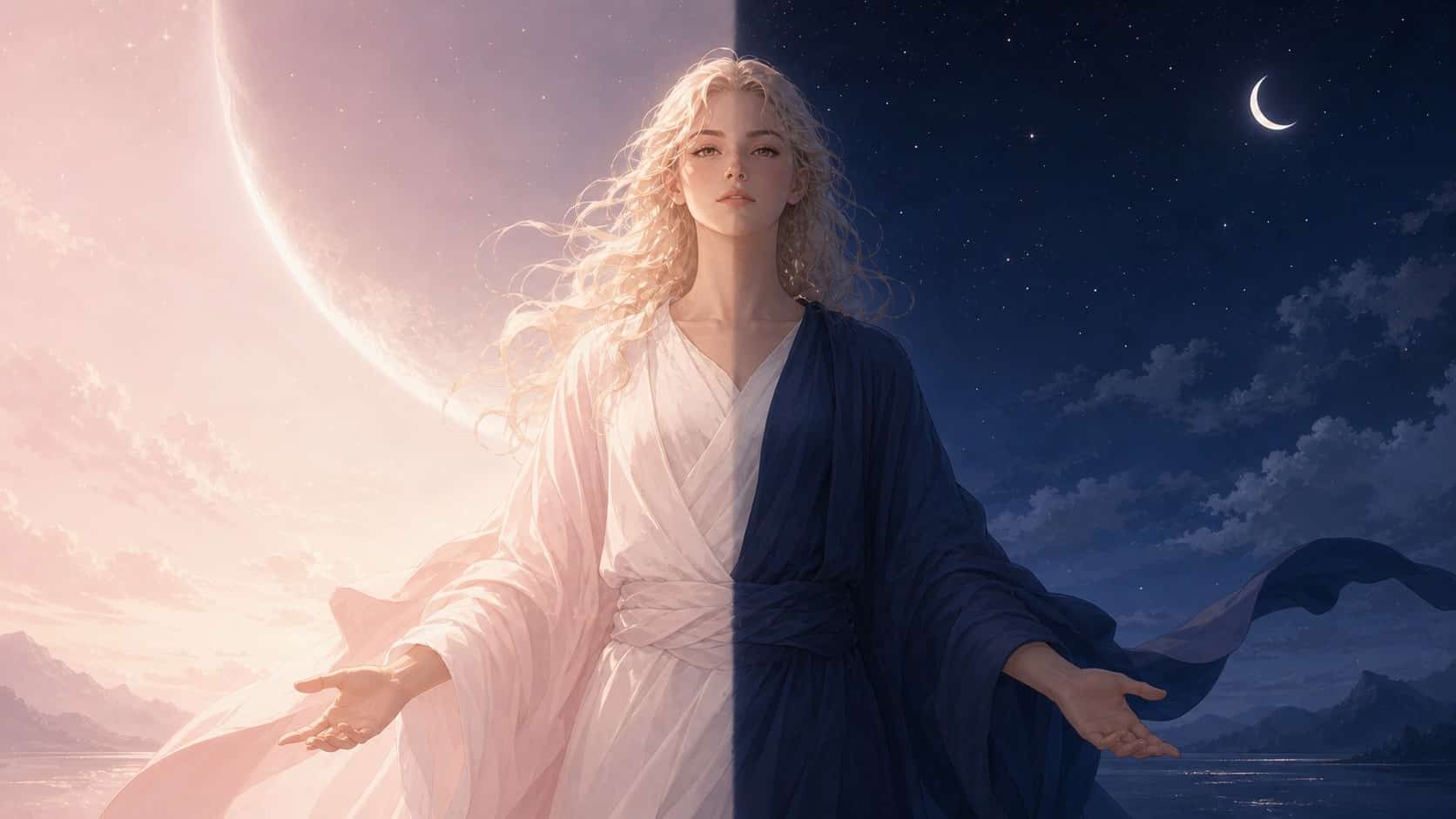 femme lumiere ombre equilibre nuit, signification de l'heure 02:02