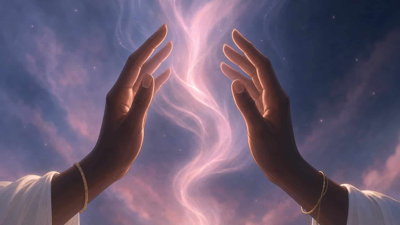 mains equilibre ecoute lumiere rose, signification de l'heure 02:02