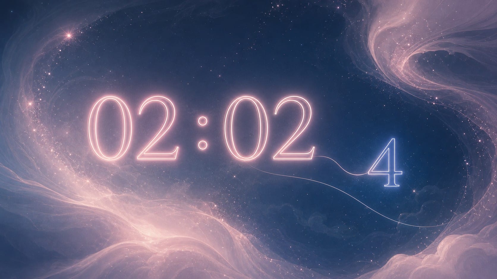 heure miroir 02:02 et nombre 4 en rose nacré et bleu nuit, associations de l heure 02:20