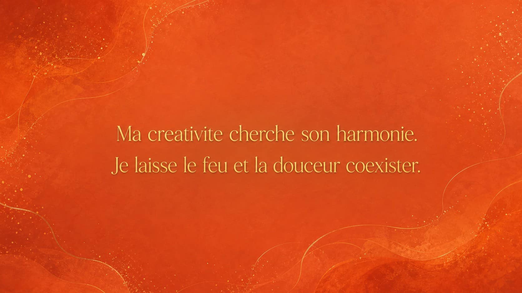 mantra de l’heure 03:30 en or doux sur fond orange corail profond mat