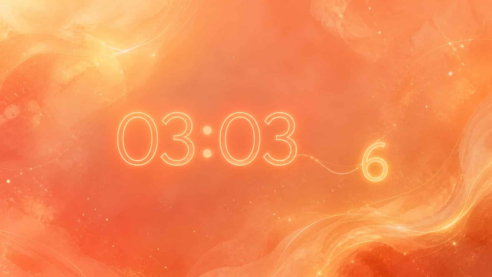 heure miroir 03:03 et nombre 6 en corail et ambre, associations de l’heure 03:30