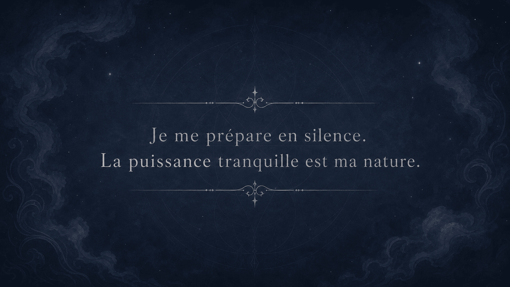 mantra de l’heure 04:40 en argent mat sur fond bleu ardoise profond mat