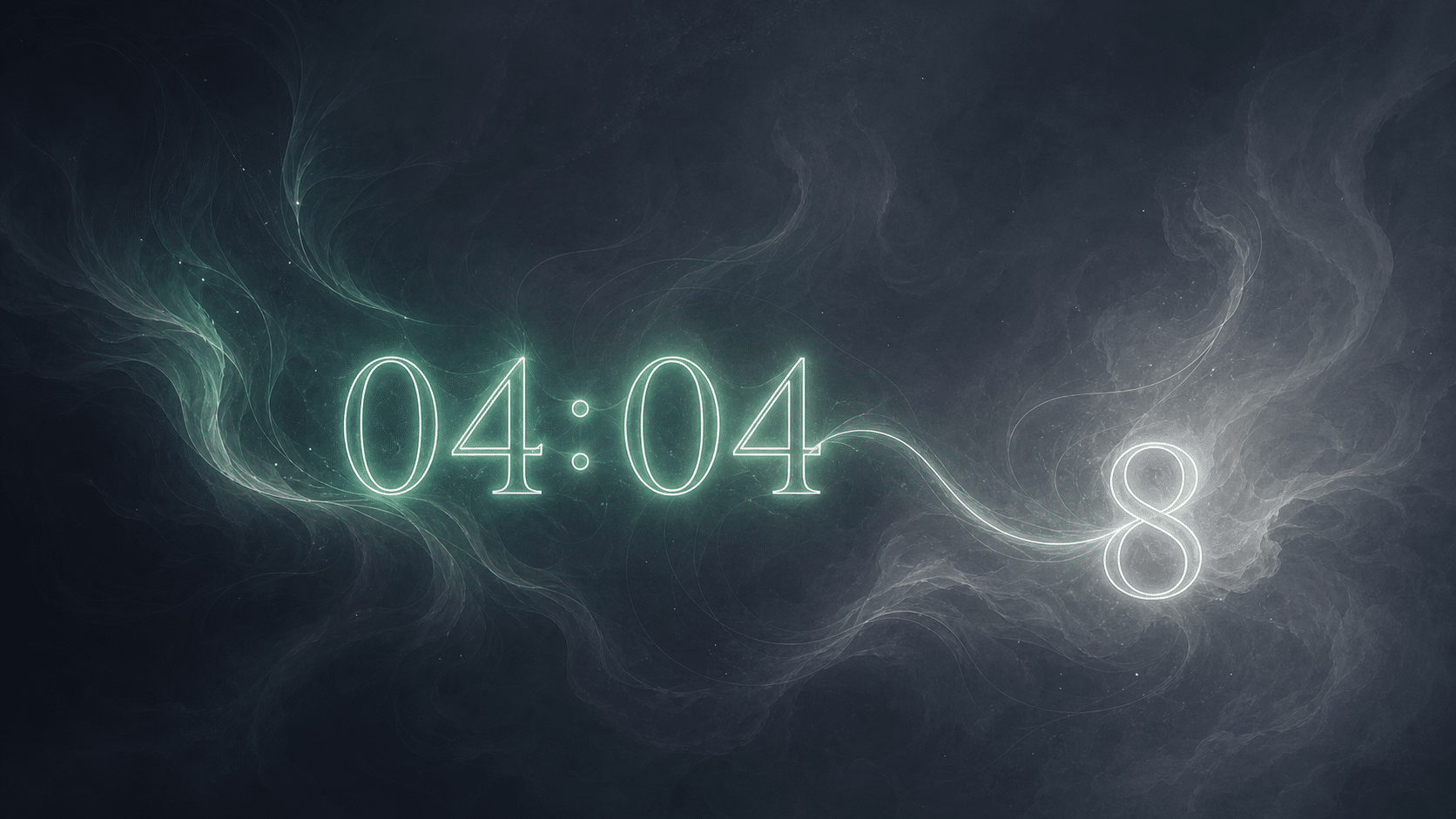 heure miroir 04:04 et nombre 8 en vert ardoise et gris, associations de l’heure 04:40