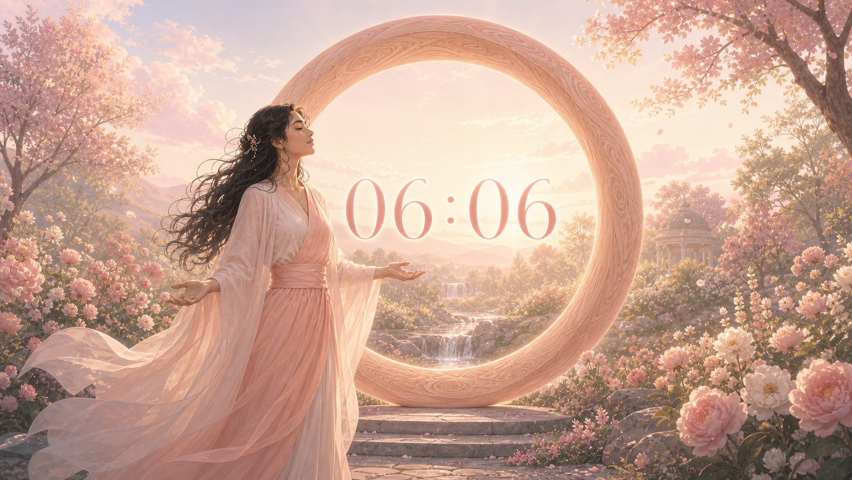anneau bois rose harmonie matin, signification de l'heure 06:06