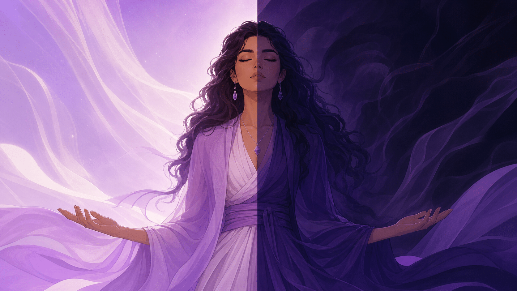 heure 12h12 femme lumiere violette ombre transformation