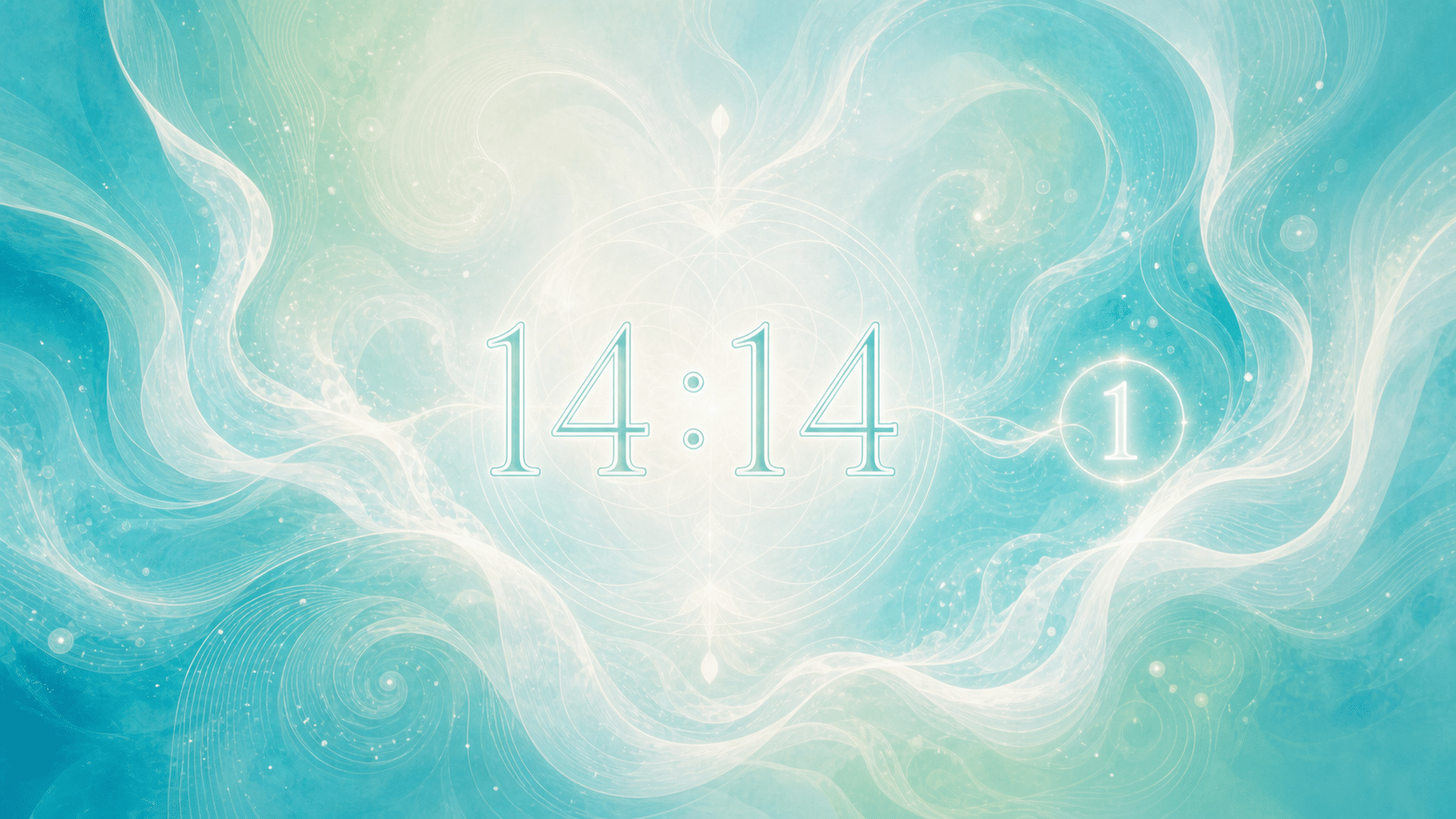 miroir 1414 nombre 1 turquoise blanc, signification de l'heure 14:41