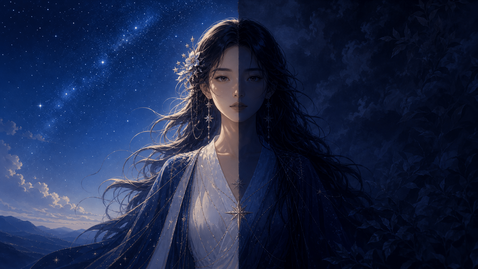 heure 17h17 femme lumiere bleue nuit ombre espoir
