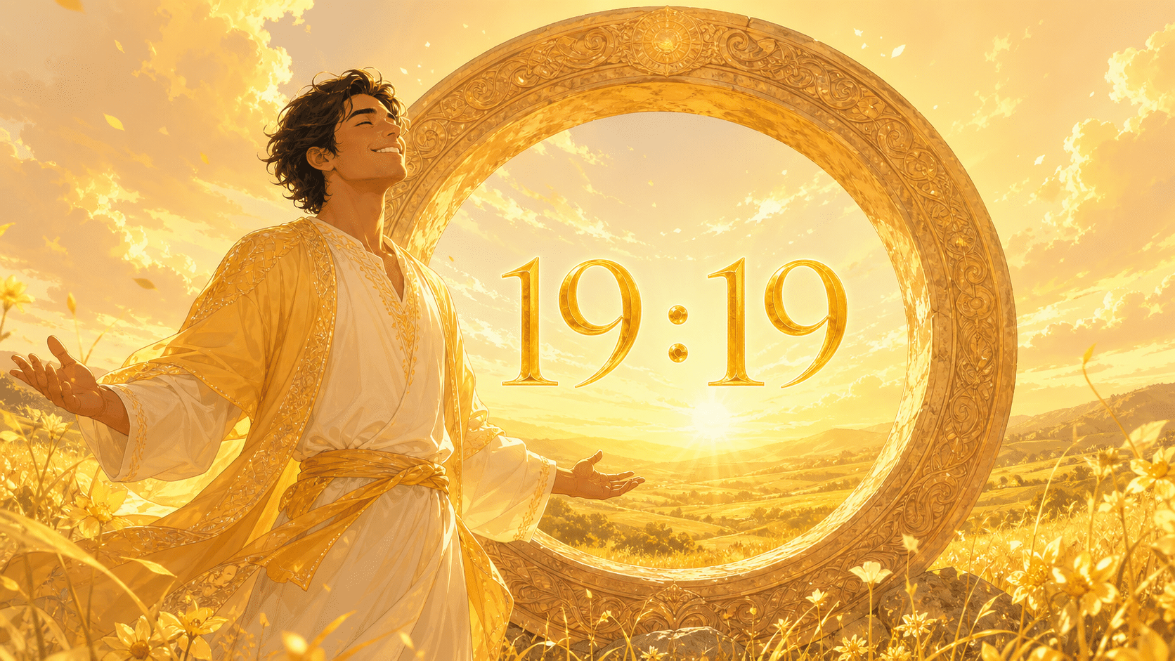 anneau pierre doree joie soleil rayonnement, signification de l'heure 19:19