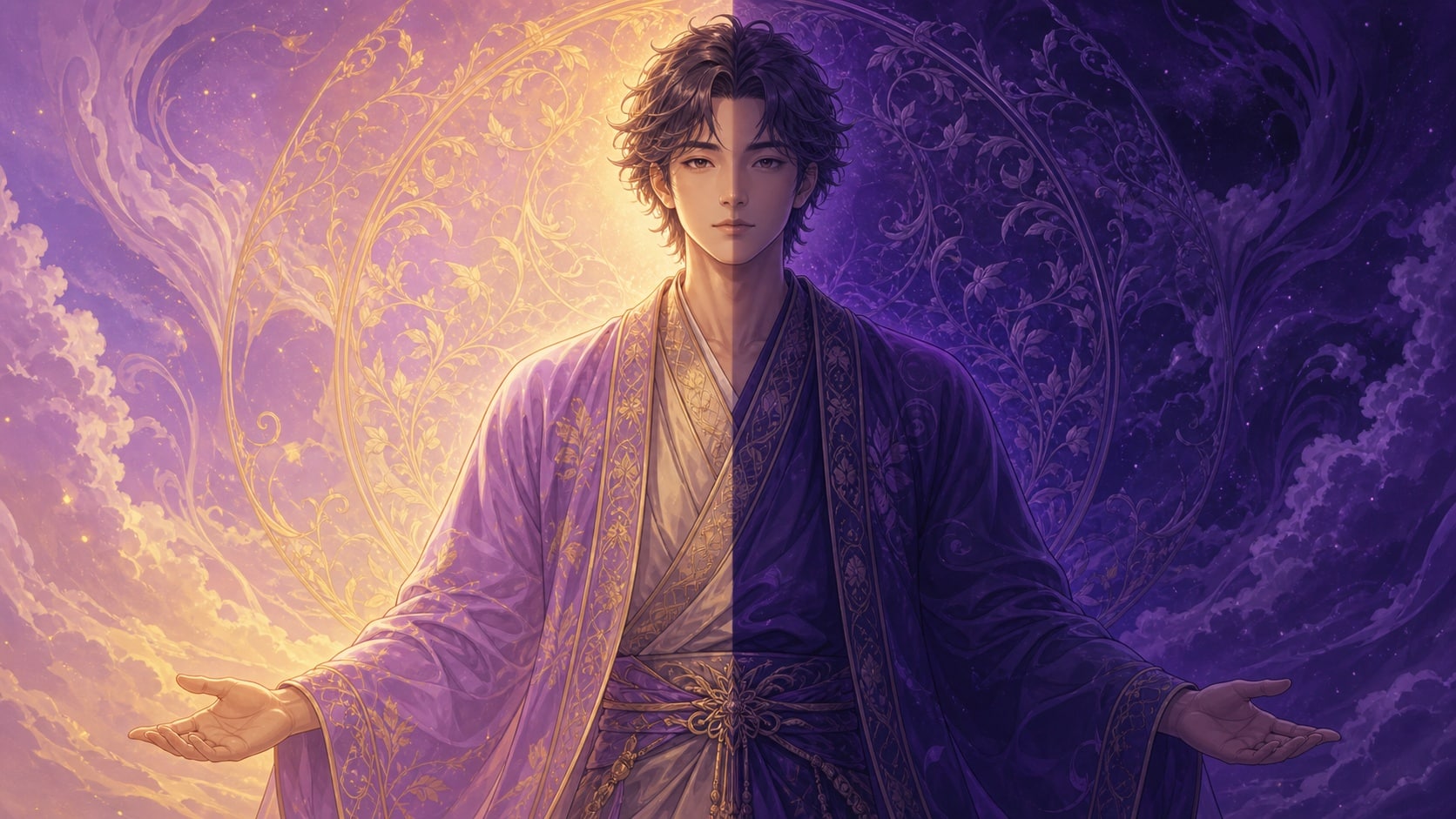 homme lumiere violette or ombre indigo, signification de l'heure 21:21
