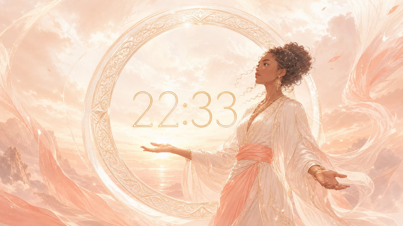 anneau blanc creme or batisseur transmission nuit, signification de l'heure 22:33