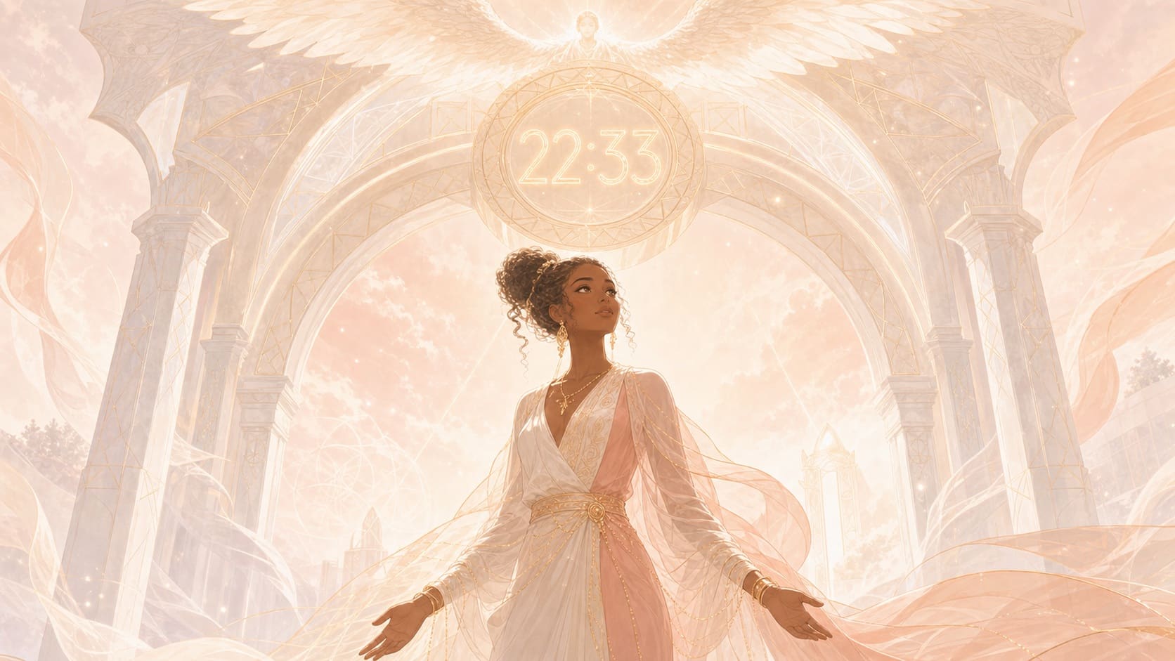 nithael arche transmission blanc creme or, signification de l'heure 22:33