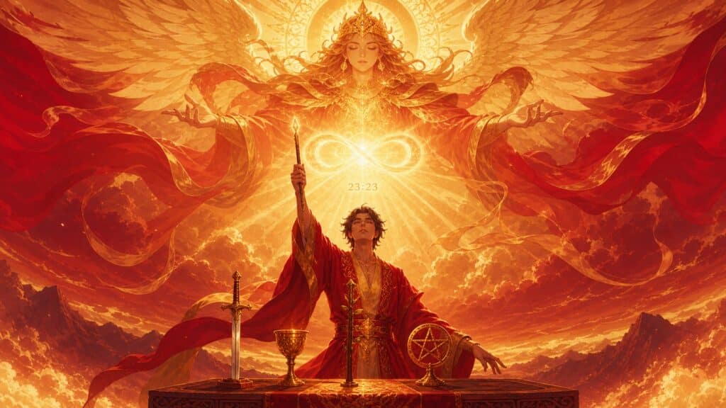 bateleur tarot nithael maitrise divine, signification de l'heure 23:23