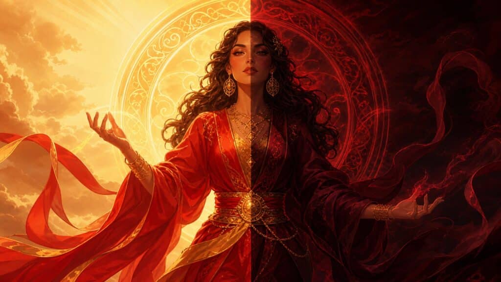 femme lumiere rouge or ombre bordeaux, signification de l'heure 23:23