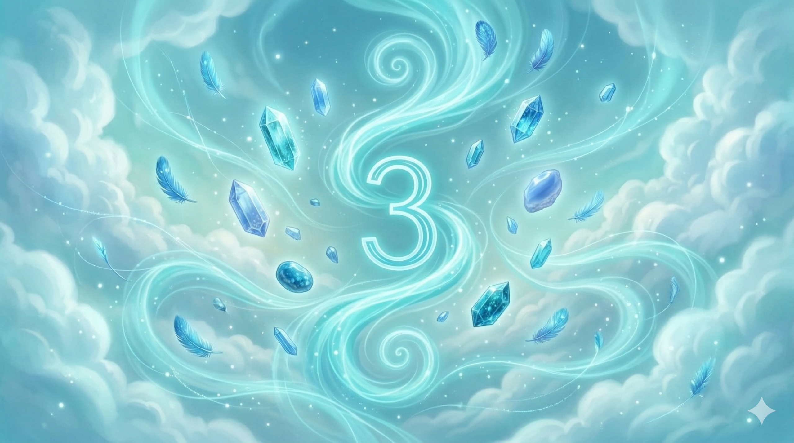 chiffre 3 lumineux entouré de spirales turquoise, image d'ouverture de la signification du nombre 3 en numérologie