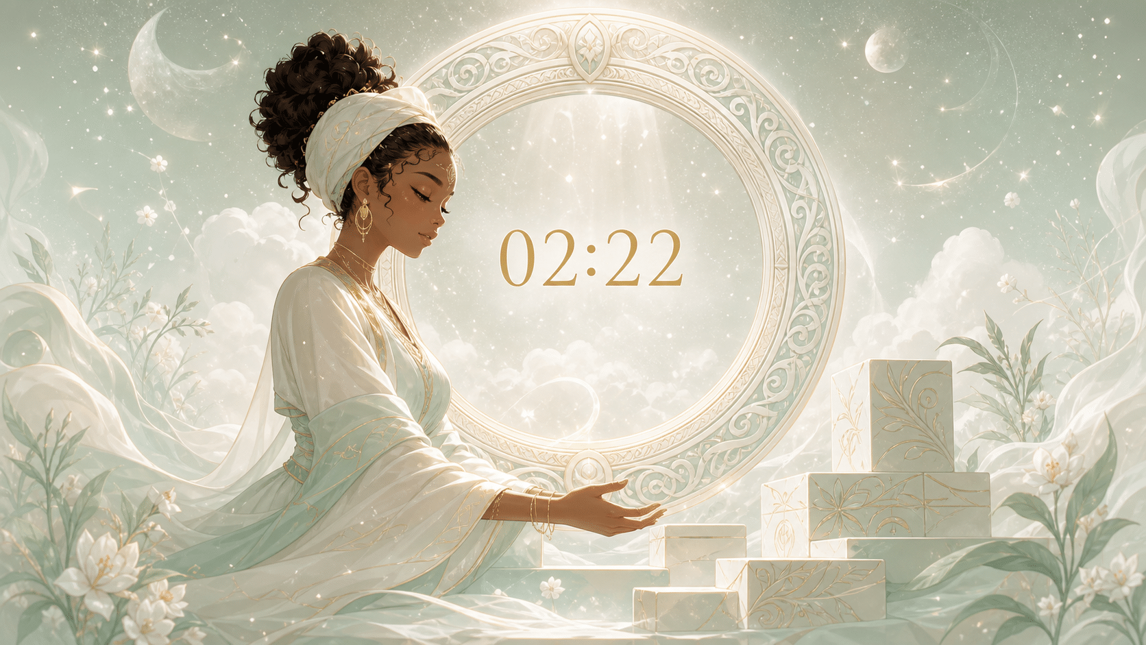 anneau nacre vert pale triple 2 harmonie nuit, signification de l'heure 02:22