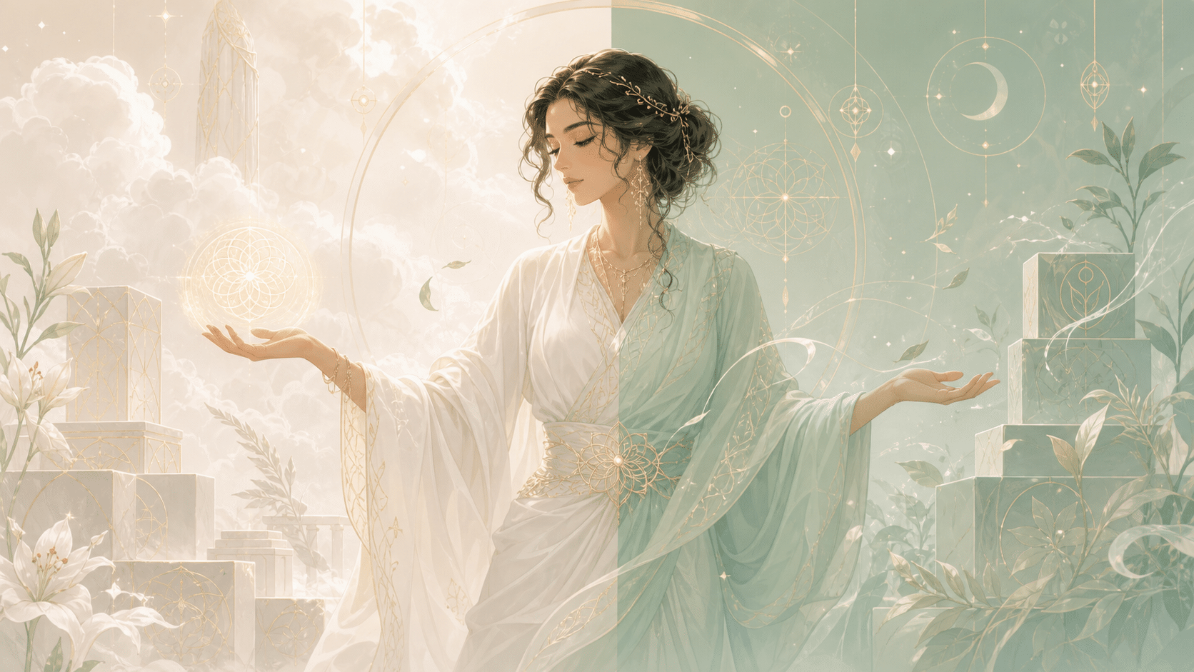 femme nacre vert pale harmonie construction, signification de l'heure 02:22