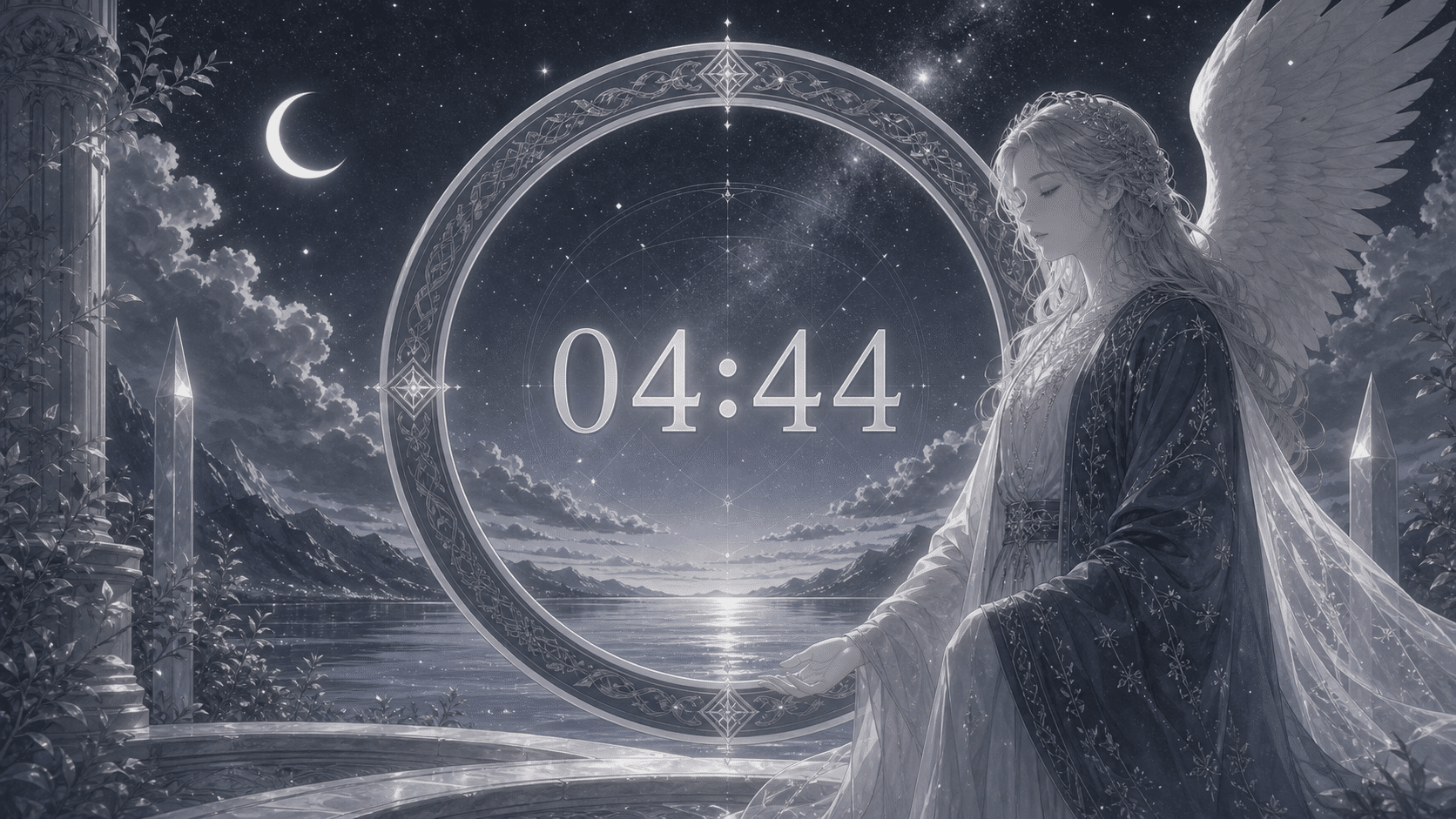 anneau ardoise argent triple 44 protection nuit, signification de l'heure 04:44