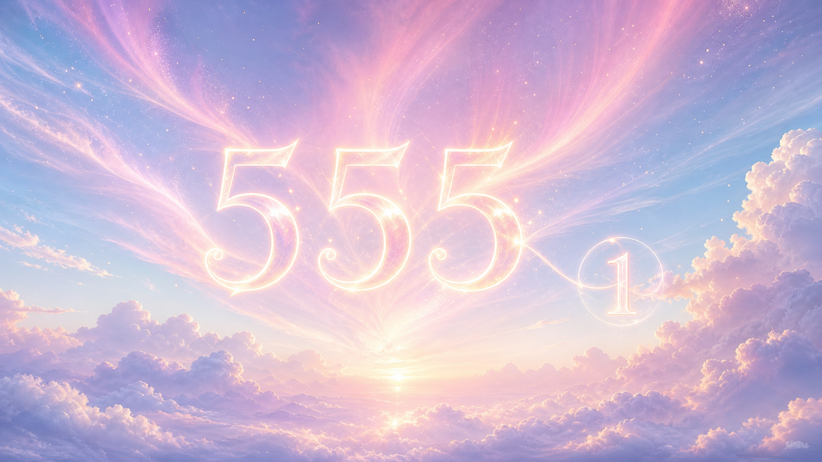la séquence 555 et le nombre 1 en bleu ciel et rose aurore, associations de l'heure 05:05