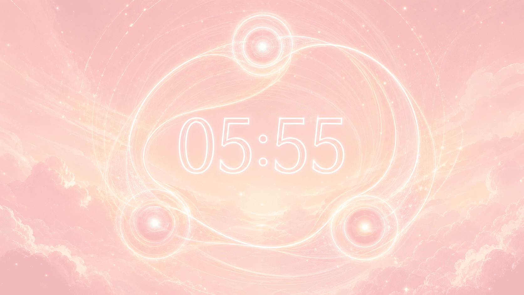 triple vibration 05:55 en rose aurore et blanc nacré à l'aube naissante, signification de l'heure 05:55