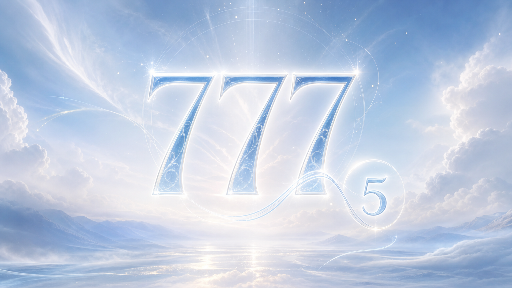 la séquence 777 et le nombre 5 en bleu azur et blanc lumineux, associations de l'heure 07:07
