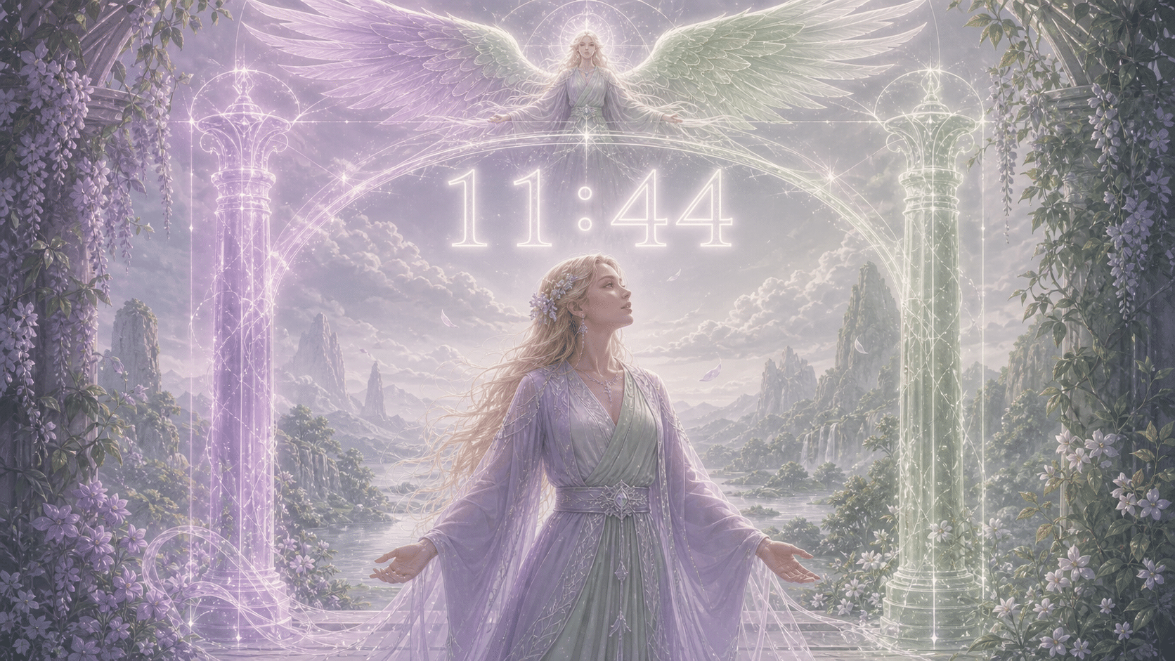 veuliah double pilier ancrage lilas vert, signification de l'heure 11:44
