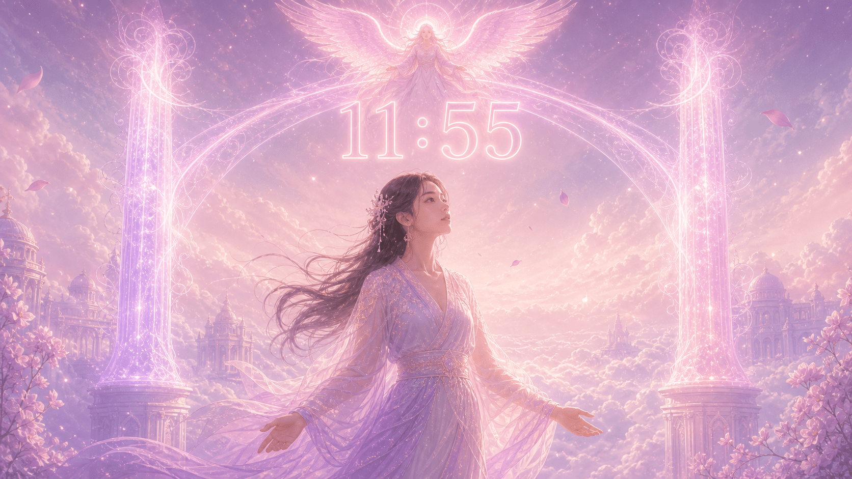 ariel double pilier changement lilas rose, signification de l'heure 11:55