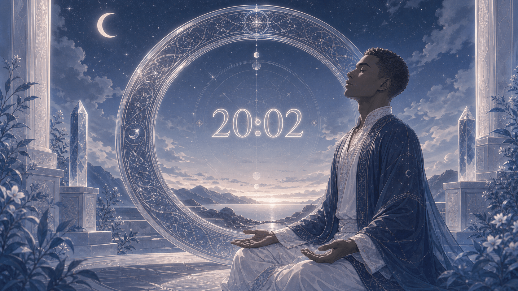 anneau bleu nuit argent receptivite potentiel soir, signification de l'heure 20:02