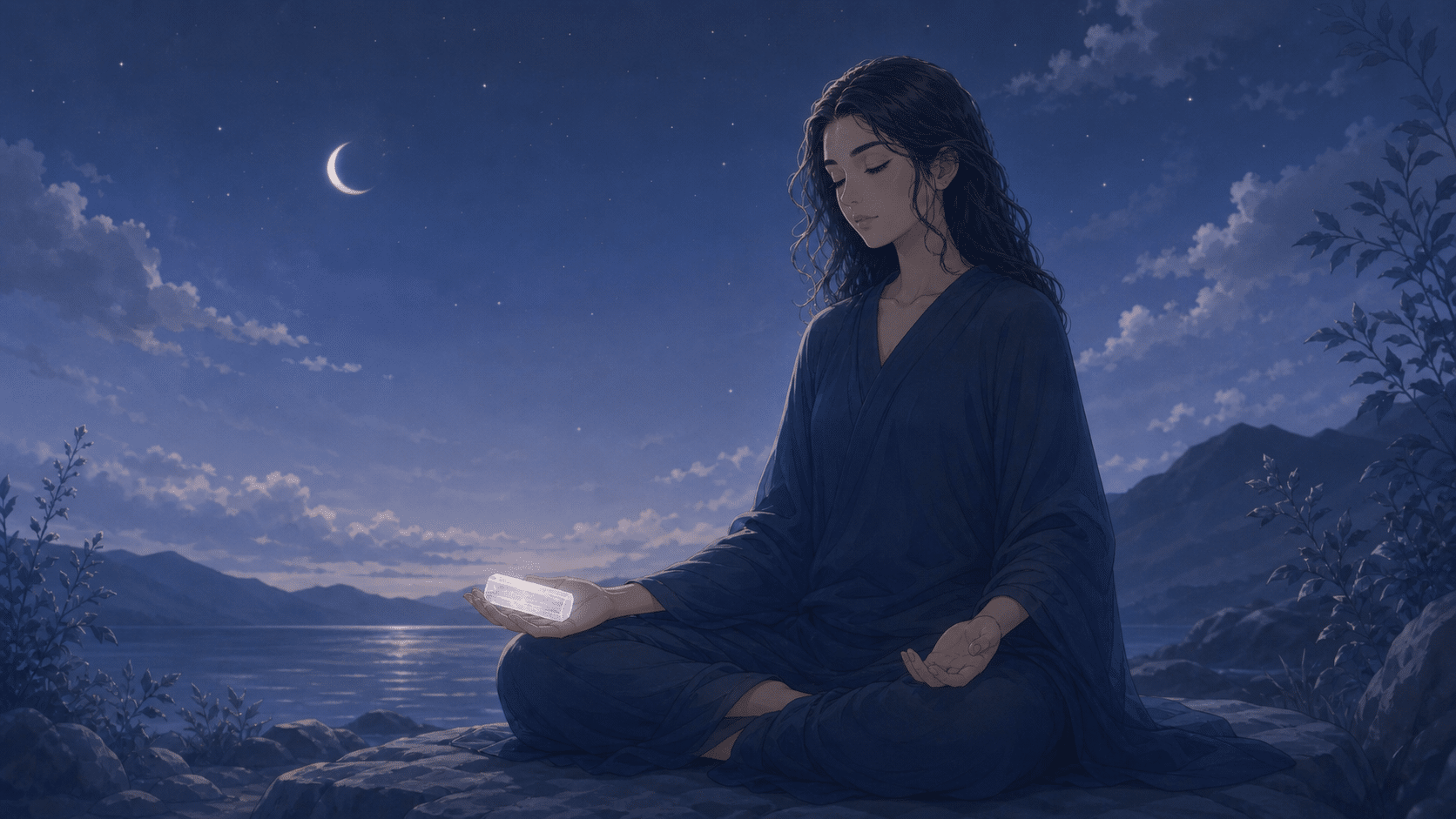 heure 20h02 meditation selenite soir bleu nuit receptivite