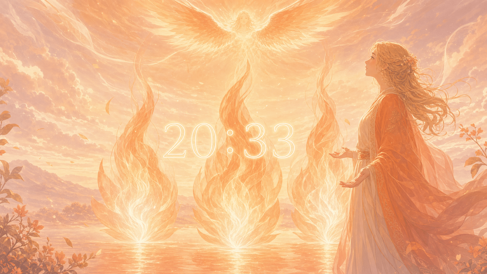 hahasiah flamme triple orange saumon soir, signification de l'heure 20:33