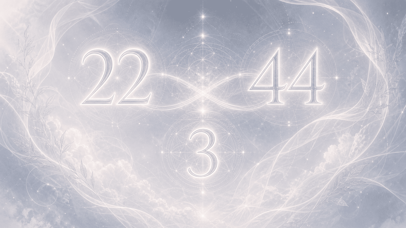 les maîtres 22 et 44 et le nombre 3 en blanc nacré et gris ardoise, associations de l'heure 22:44