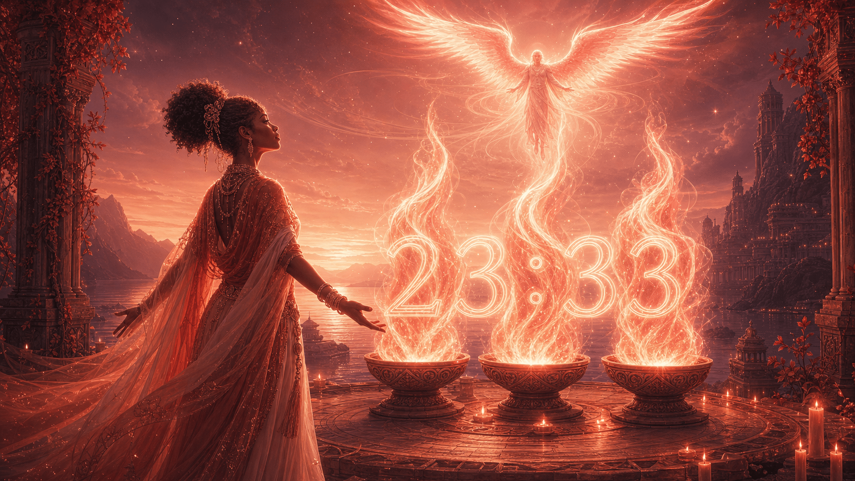 manakel flamme triple rouge cuivre corail nuit, signification de l'heure 23:33