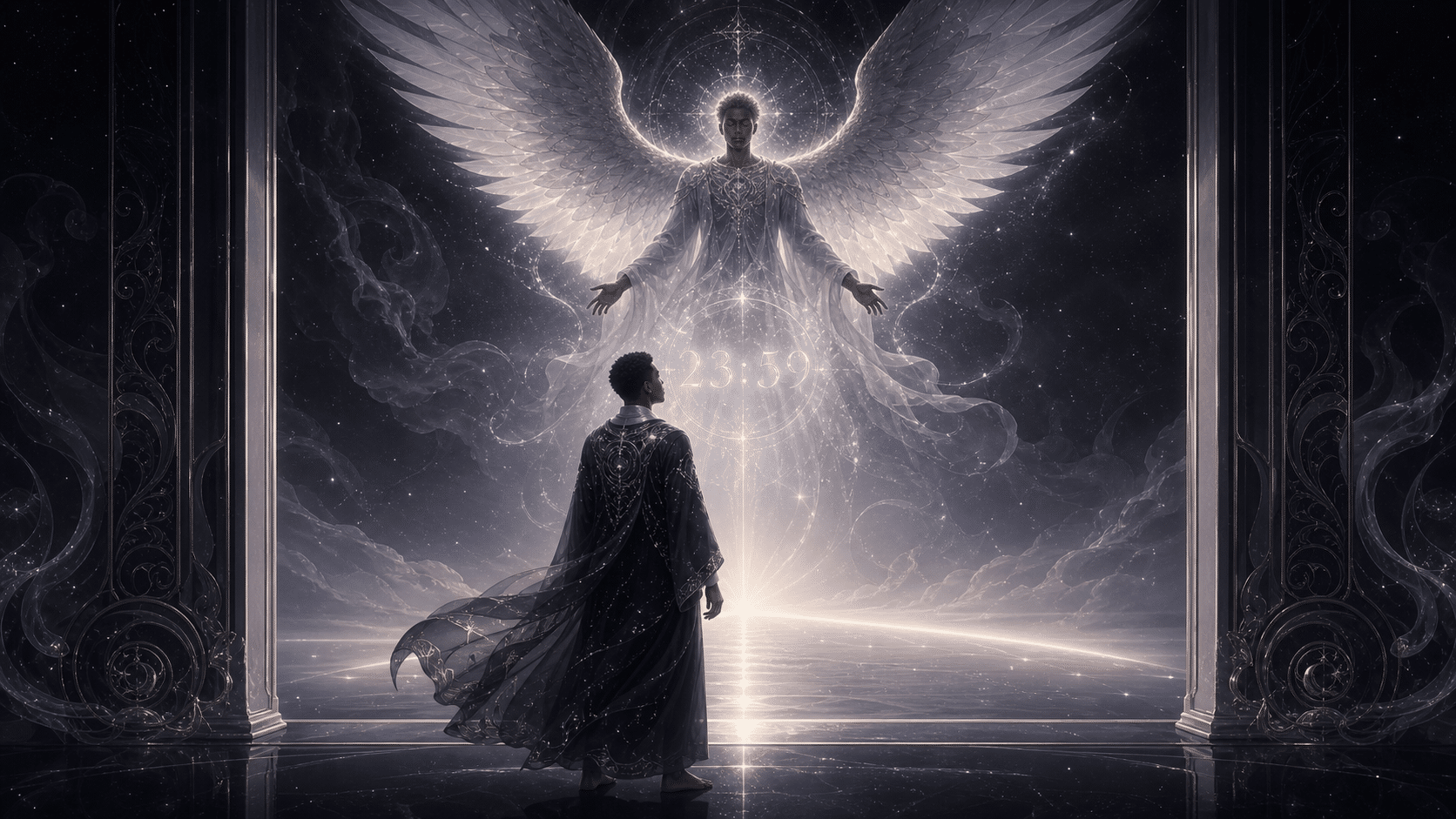 mumiah ange seuil renaissance noir argent, signification de l'heure 23:59