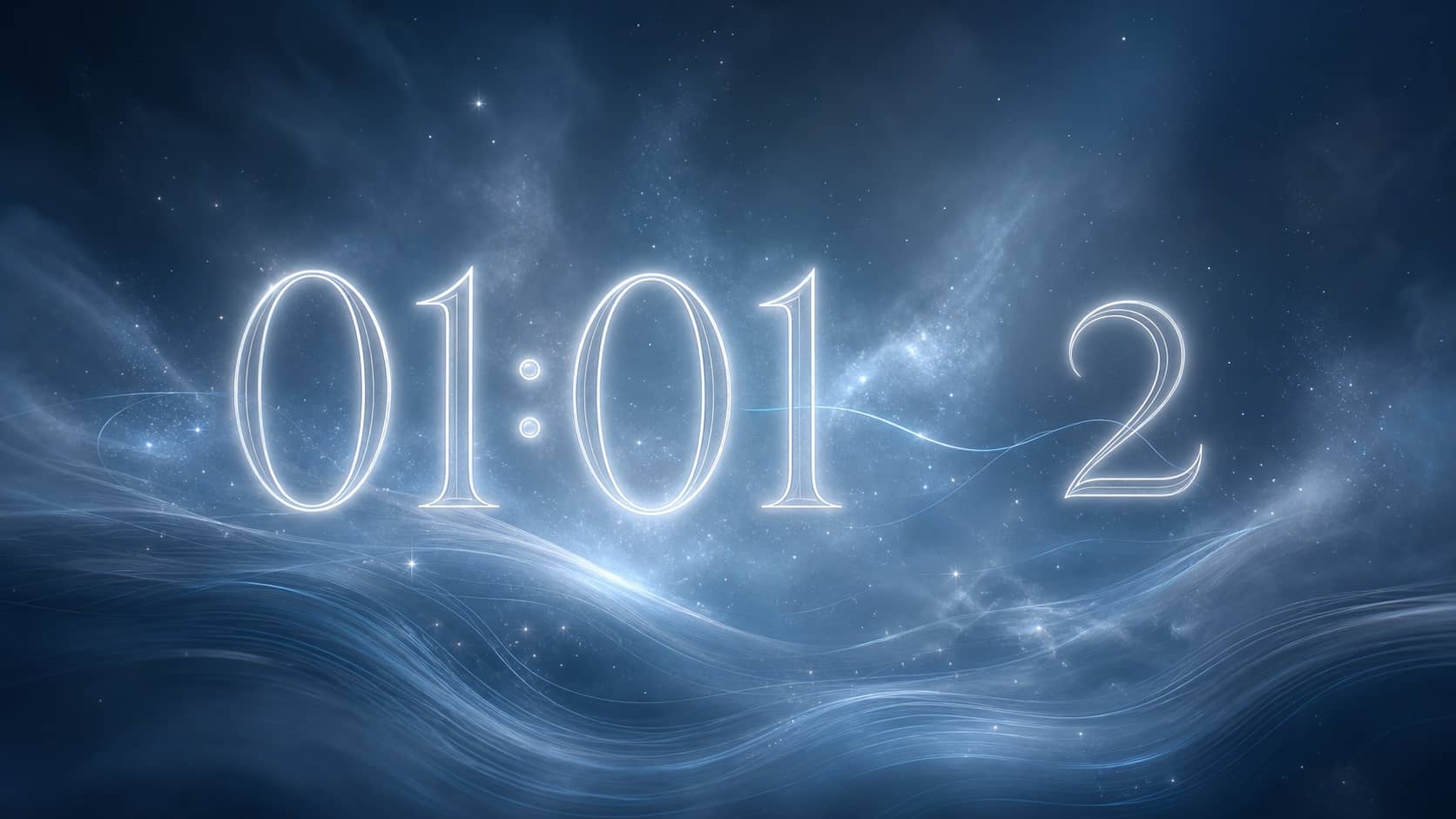 heure miroir 01:01 et nombre 2 en bleu acier et argent pâle, associations de l'heure 01:10