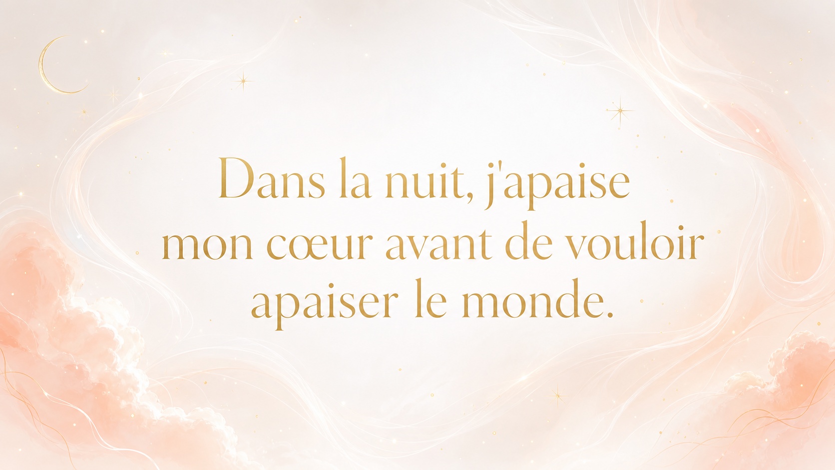 mantra de l'heure 01:33 en or pâle sur fond nacré et corail discret